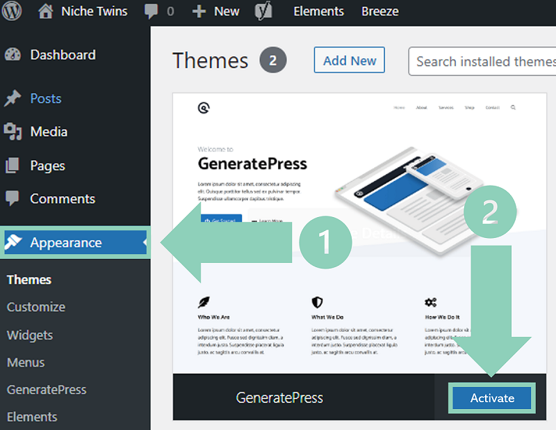 Activate theme in WordPress.
