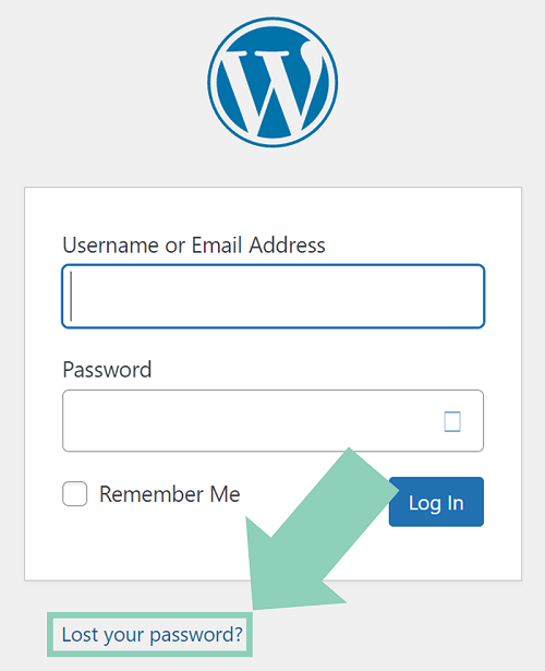 WordPress "Lost your password?" link on sign-in screen.