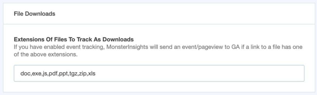 Monsterinsights file entensions to track